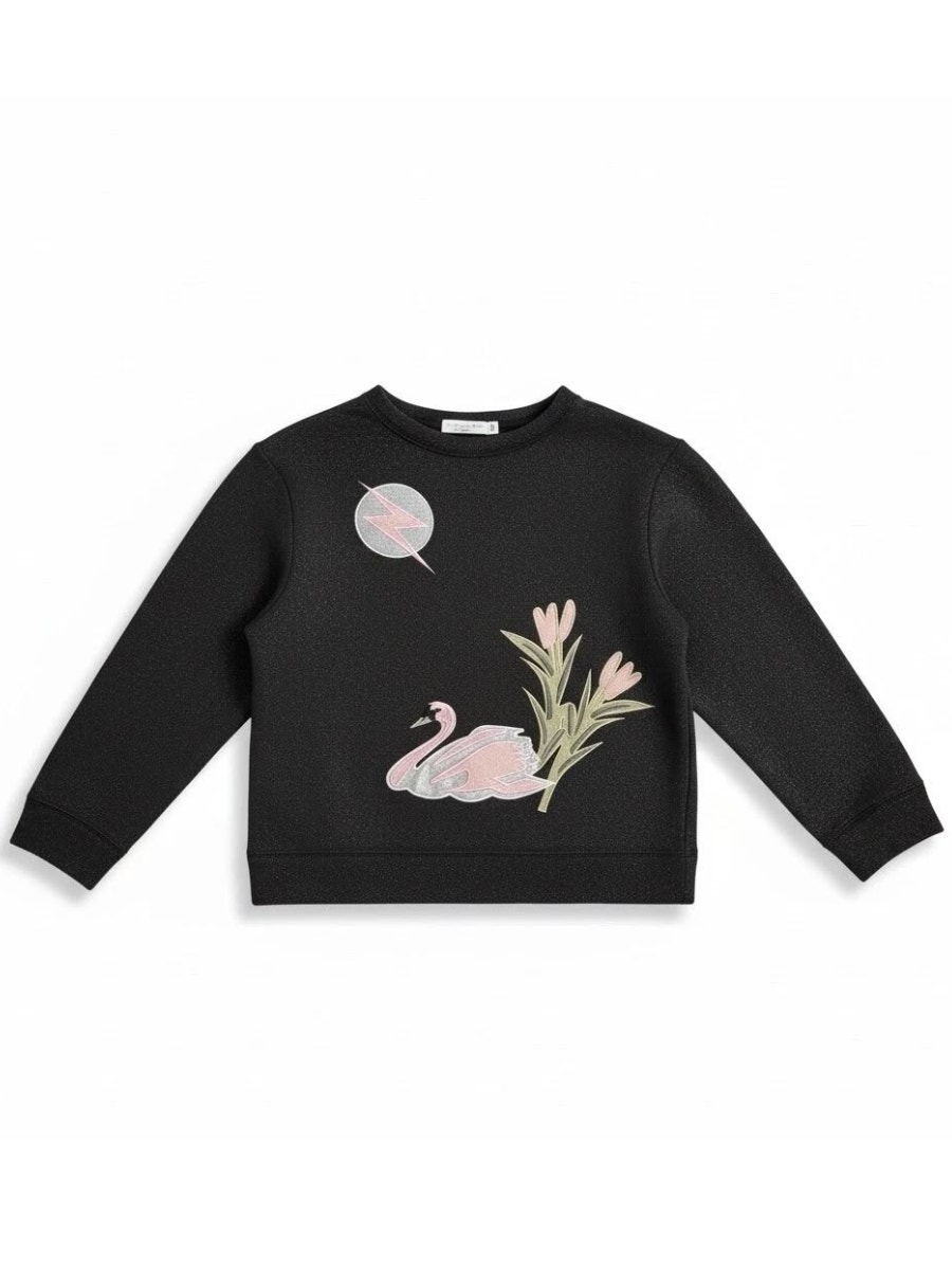 Stella Mccartney Valeria Kids Black Glittery Swan Sweatshirt Size 14 Year